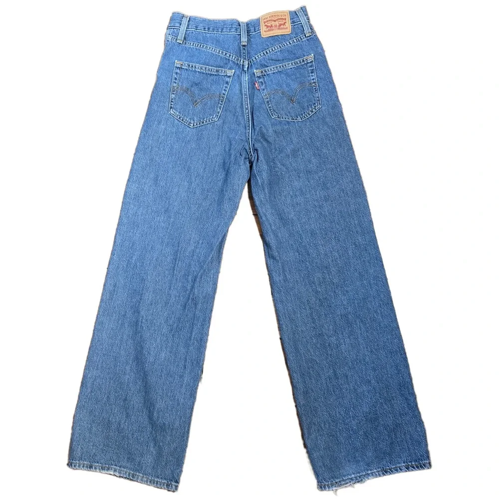 Levis High Waisted Straight Jeans Medium Wash Blue Denim W25 L29 A0092-0010